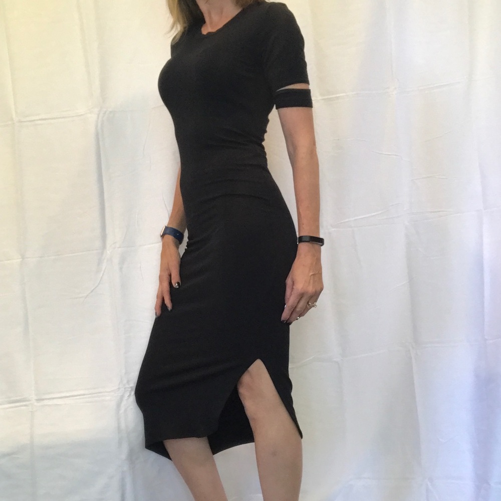 LNA black t-shirt/shift dress, asymmetrical hem